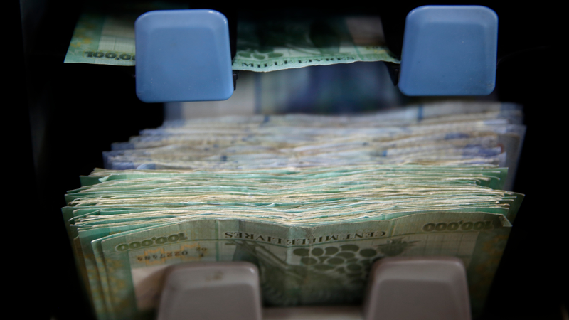 An automated money counting machine in Lebanon, 2019.
